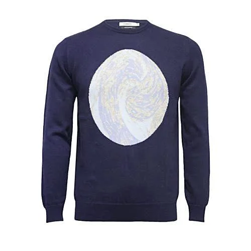 Men's basic sweater-Crew Neck Sweater with Intarsia Wave design