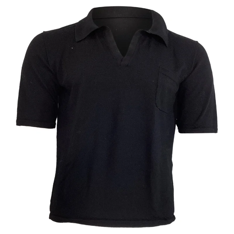 Men's zip-up sweater-Saint Laurent  Cassandre Knitted Polo Shirt in Black Wool