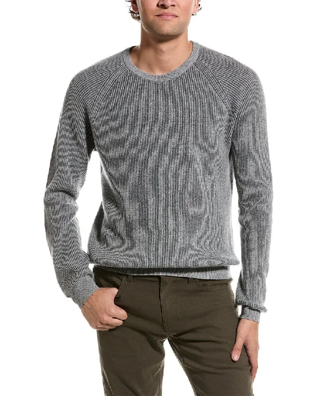 Men's camping knit-Amicale Cashmere Plaited Rib Raglan Cashmere Crewneck Sweater