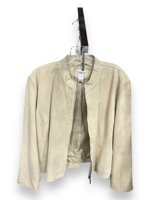 Men's organic windbreaker-Jacket Moto Leather By Chicos In Cream, Size: L