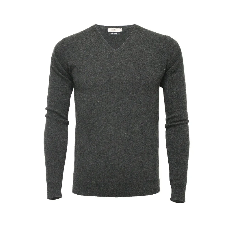 Men's fall sweater-Cashmere V Neck Sweater Charcoal