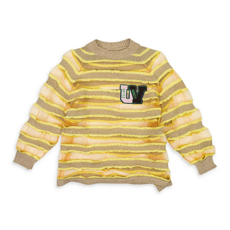 Men's slim fit sweater-SURVIVAL OF THE FASHIONEST ORANGE SKIN STRIPES YELLOW SWEATER