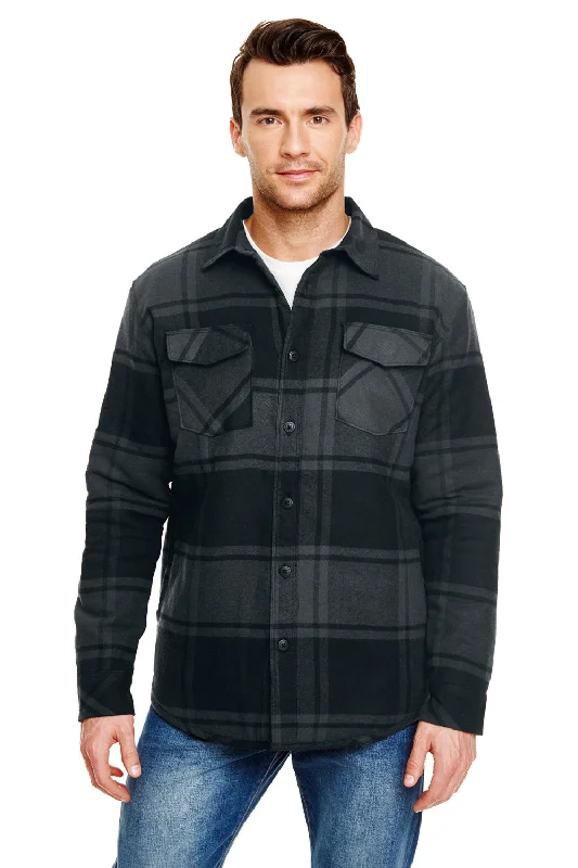 Men's breathable raincoat-Burnside Mens Quilted Flannel Button Down Shirt Jacket - Black Plaid