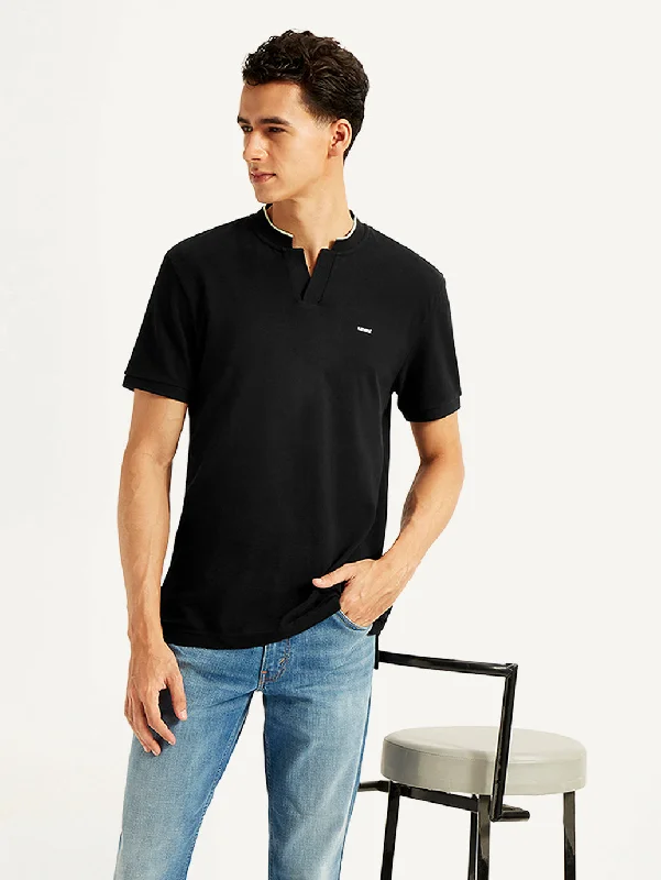 Men's sustainable workout t-shirt-Men's Solid Slim Fit Polo T-shirt