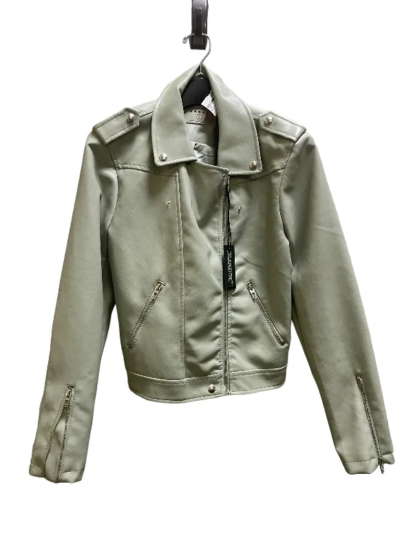 Men's tech-fabric fleece-Jacket Moto Leather By Blanknyc In Green, Size: L