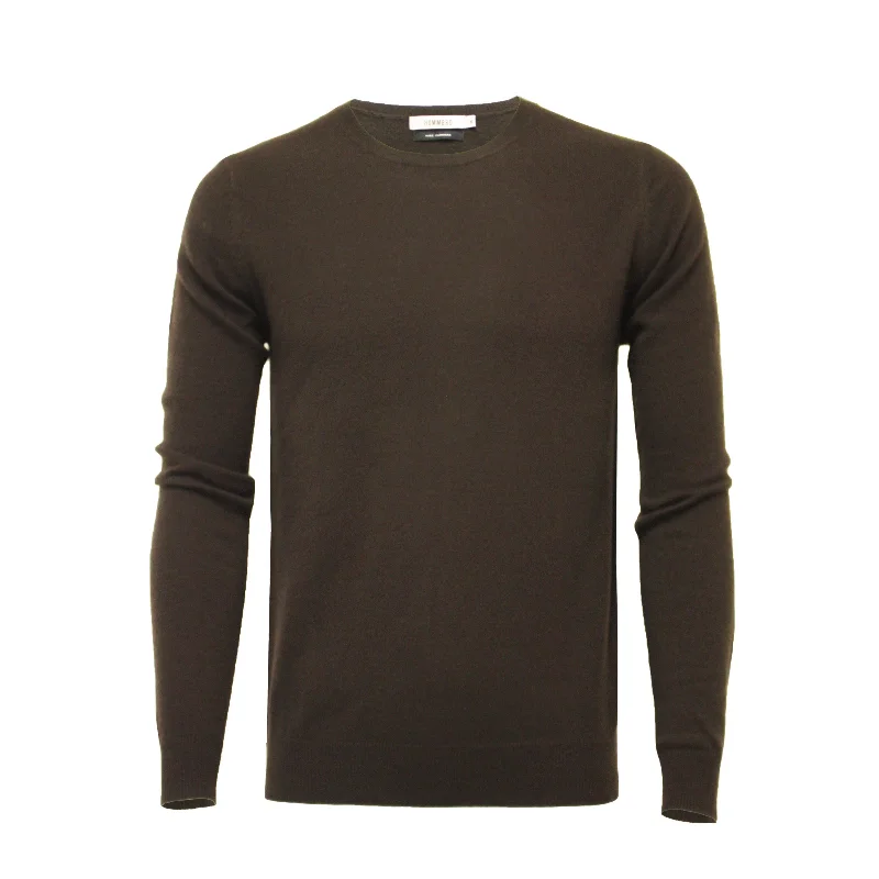 Men's windproof knitwear-Chocolate Cashmere Crew Neck Sweater