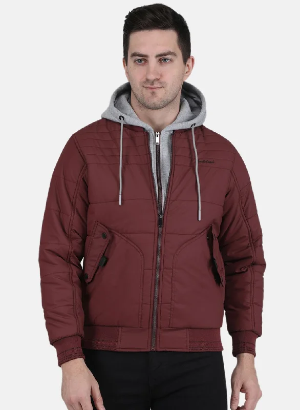 Men's relaxed fit bomber jacket-Men Maroon Solid Jacket