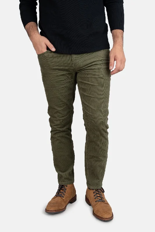 Men's breathable gym wear pants-Stretch Cord 5 Pocket Pants Olive