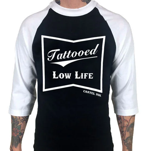 Men's performance gym t-shirt-Tattooed Low Life 3/4 Sleeve Jersey