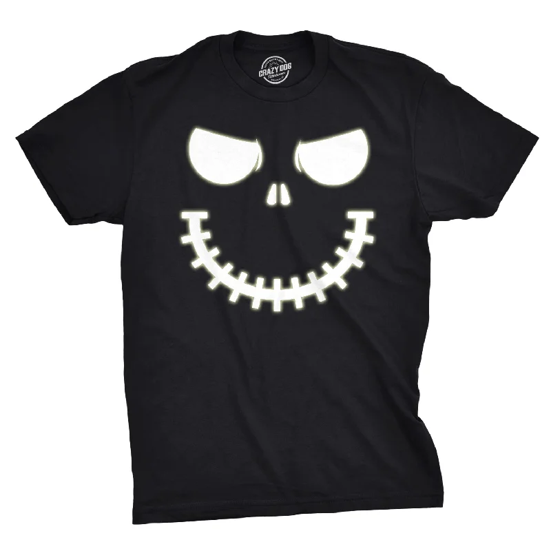 Men's weatherproof workout t-shirt-Skeleton Zipper Pumpkin Face Men's T Shirt