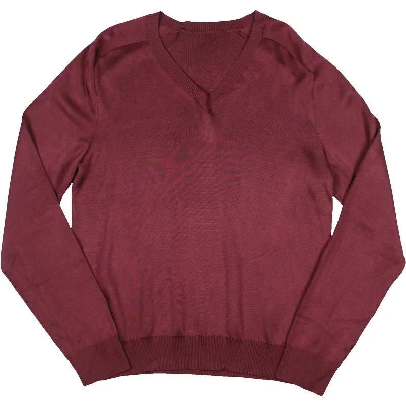 Men's trendy knit-Mens Ribbed Trim  Silk Pullover Sweater