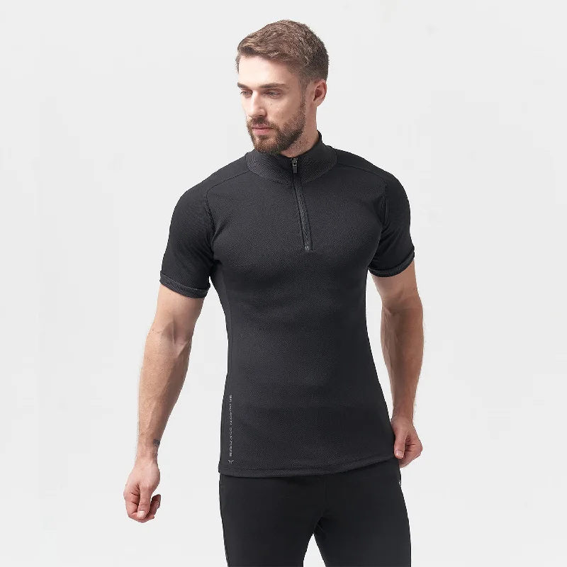 Men's durable fitness t-shirt-Code Zip Up Tee - Black