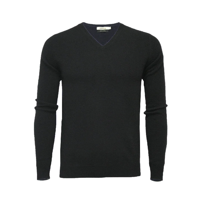 Men's weather-resistant knitwear-Cashmere V Neck Sweater Black