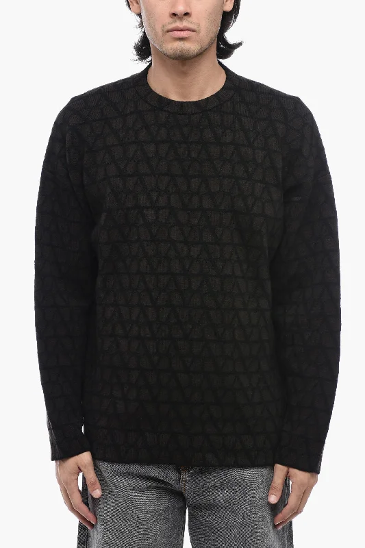 Men's designer sweatshirt-Valentino Crewneck Pullover with All-Over Logo