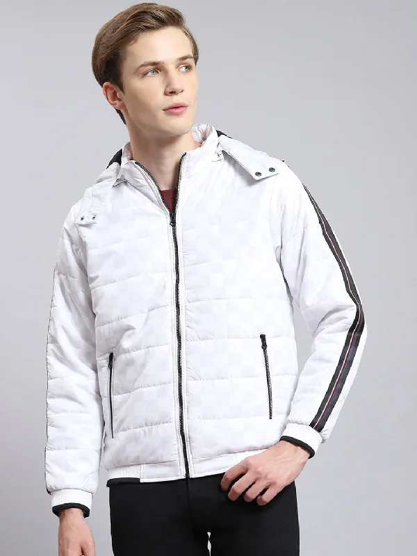 Men's organic windbreaker-Men White Solid Hooded Full Sleeve Jacket