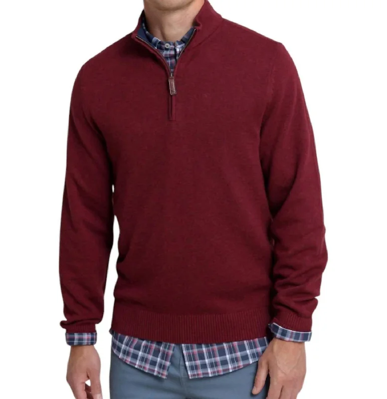 Men's breathable knit-Oakatie Heather Quarter Zip Sweater In Heather Muscadine