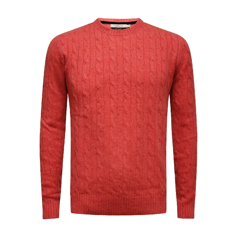 Men's wrinkle-resistant knitwear-Cashmere Crew Neck Cable Sweater Debutante Donegal