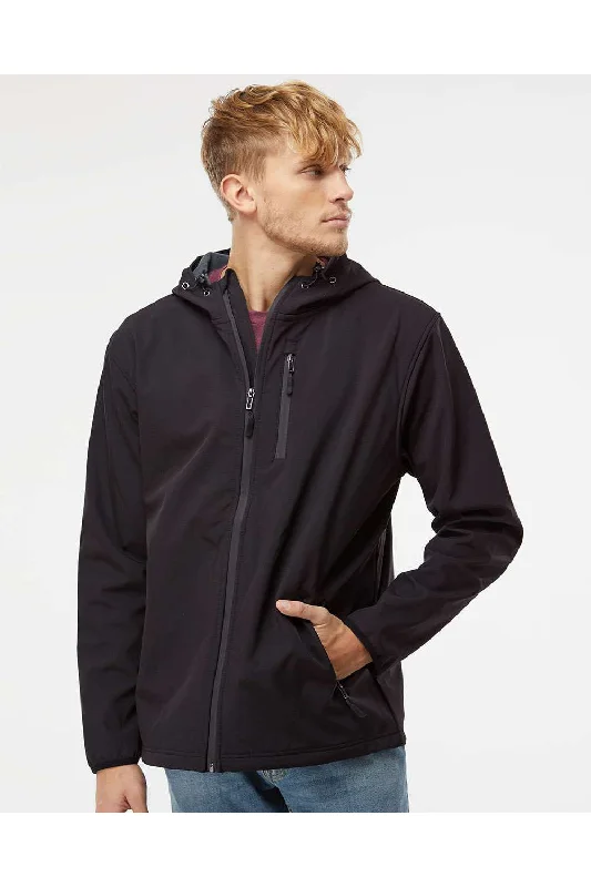 Men's sporty windbreaker jacket-Independent Trading Co. Mens Poly Tech Full Zip Waterproof Soft Shell Hooded Jacket - Black