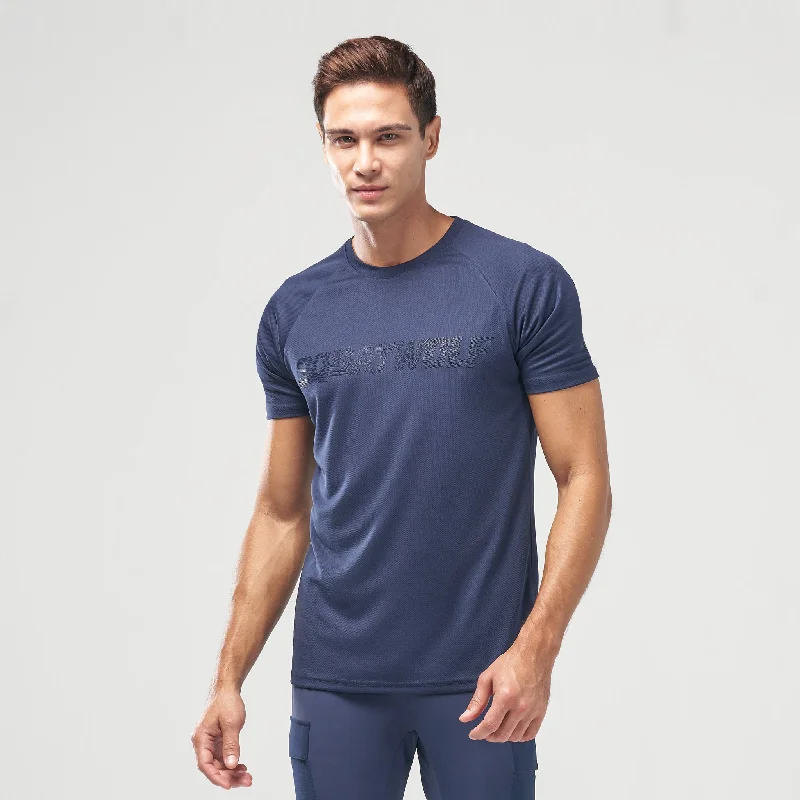 Men's eco-conscious workout t-shirt-Code Logo Muscle Tee - Blue Iris