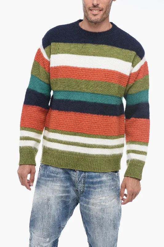 Men's athletic sweatshirt-Dsquared2 Wool-blended Fuzzy Pullover with Striped Pattern