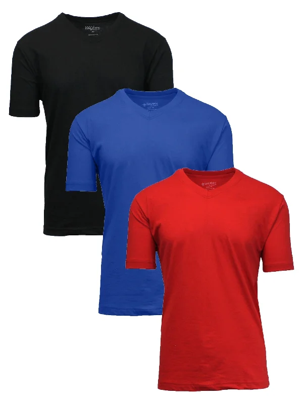 Men's breathable activewear t-shirt-Men's (3-Pack) Short Sleeve V-Neck Modern Fit Classic Tees (S-3XL)