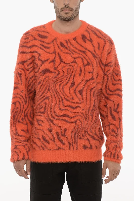 Men's windproof knitwear-Marcelo Burlon Crew-neck Fluffy Sweater