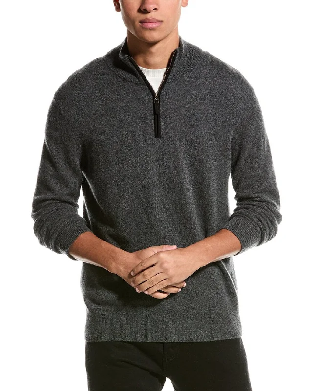 Men's breathable sweater-Magaschoni Cashmere 1/4-Zip Mock Neck Sweater