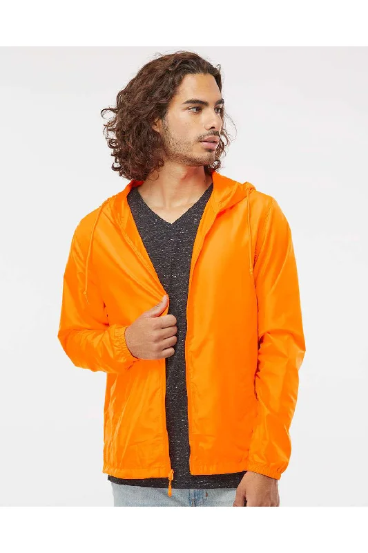 Men's tech-fabric fleece-Independent Trading Co. Mens Water Resistant Full Zip Windbreaker Hooded Jacket - Safety Orange