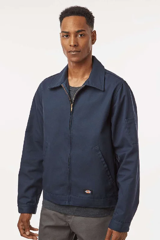 Men's fashion-forward parka-Dickies Mens Unlined Industrial Stain Resistant Eisenhower Full Zip Jacket - Dark Navy Blue