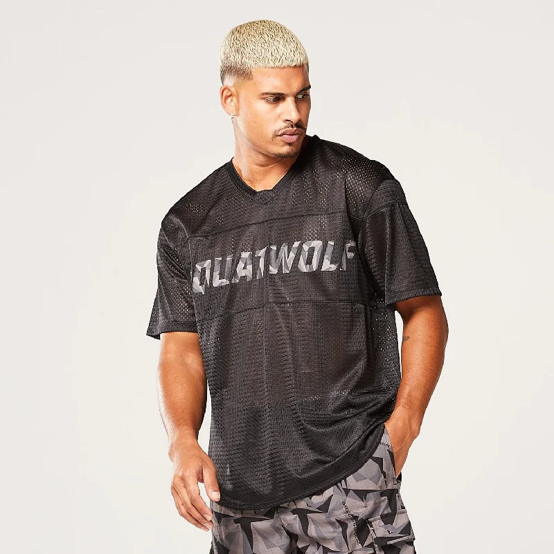 Men's sustainable workout t-shirt-Code Oversized Mesh Tee - Black