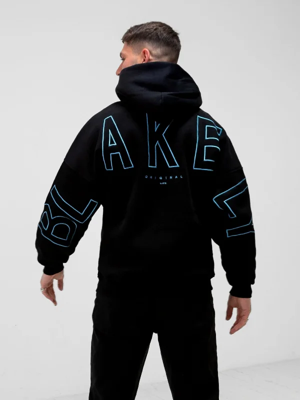 Men's non-iron gym hoodie-Embroidered Idris Oversized Hoodie - Electric Blue