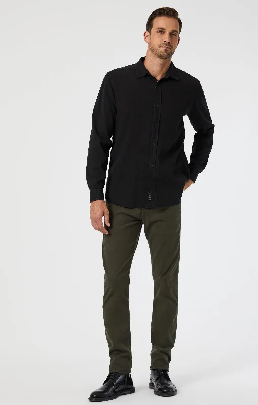 Men's quick-dry gym pants-MILTON SLIM STRAIGHT CHINO IN DARK GREEN LUXE TWILL