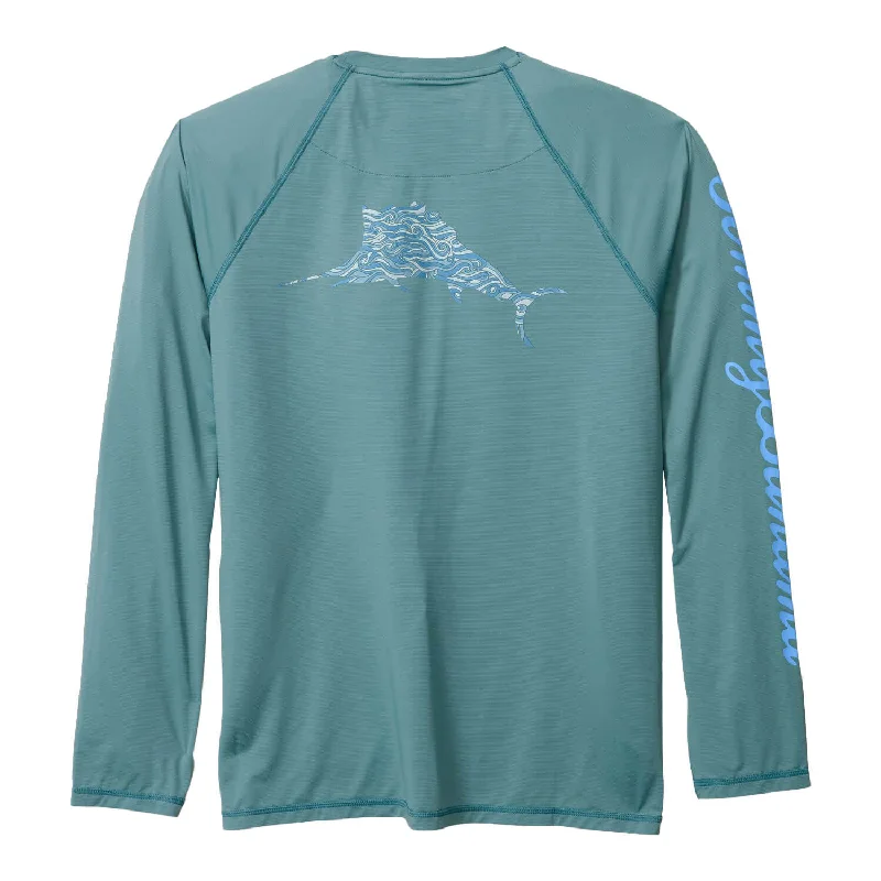 Men's lightweight gym t-shirt-Tommy Bahama Men's IslandZone Chill Time Surf Crew Long Sleeve Rash Guard T-Shirt - Seven Seas