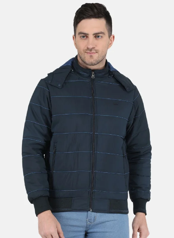 Men's performance travel jacket-Men NAvy Blue Solid Jacket