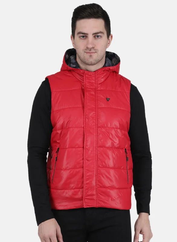 Men's modern streetwear jacket-Men Red Solid Jacket