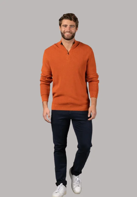 Men's gym sweatshirt-Orange Quarter Zip