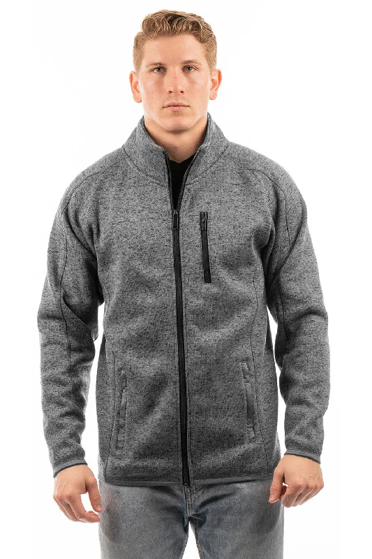 Men's gym-ready puffer jacket-Burnside Mens Sweater Knit Full Zip Jacket - Heather Charcoal Grey