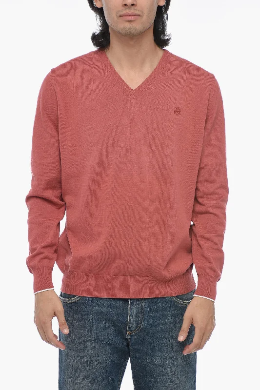 Men's uniform sweatshirt-Corneliani V-Neck Cotton Pullover