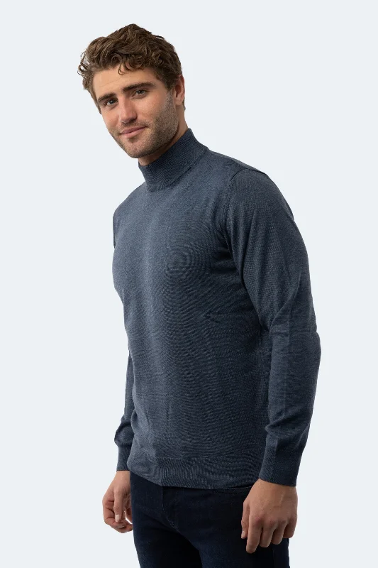 Men's casual sweater-Melange Indigo Mockneck Sweater