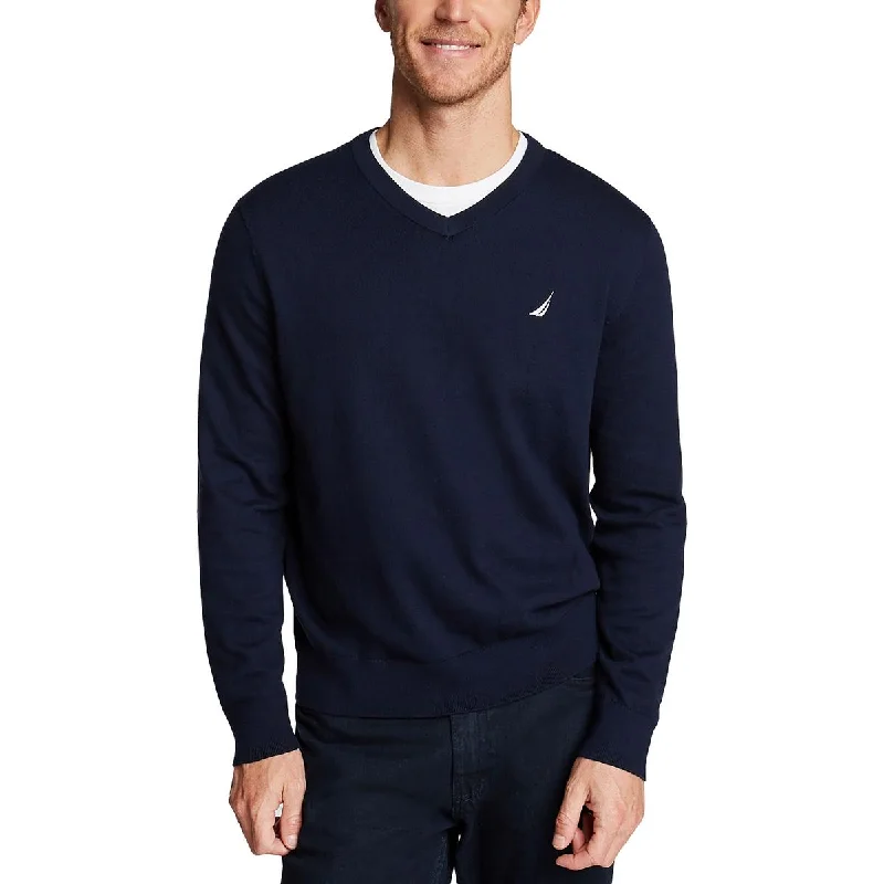 Men's streetwear knit-Mens Knit Cotton Stretch V-Neck Sweater