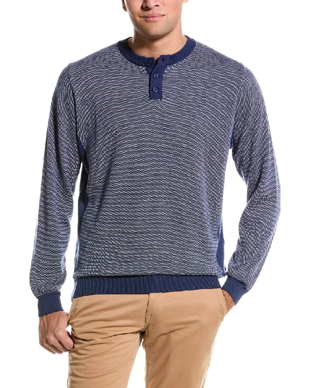 Men's basic sweatshirt-Alashan Birdseye Colorblocked Henley Cashmere-Blend Pullover