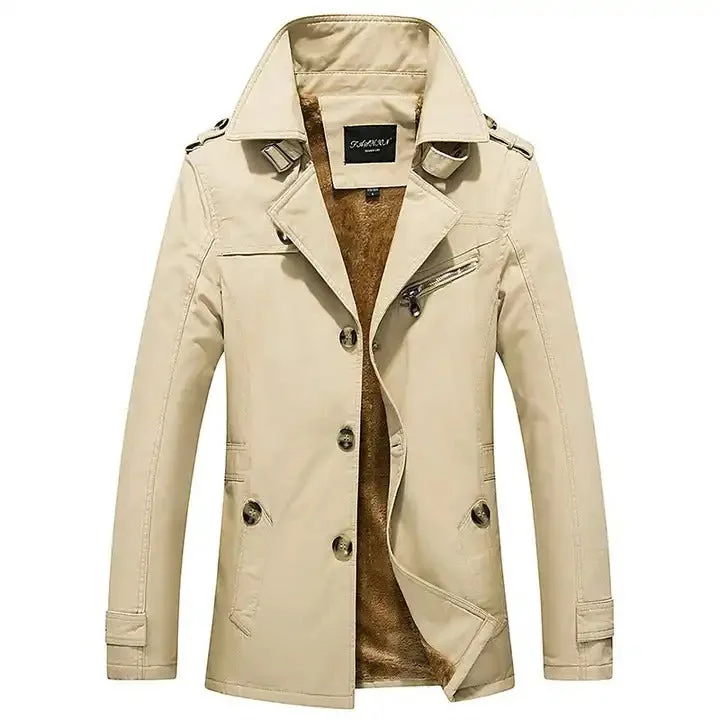 Men's gym-ready jacket-Men's Jacket Warm Winter Trench Coat Business Casual Smart Button Windbreaker Blazer