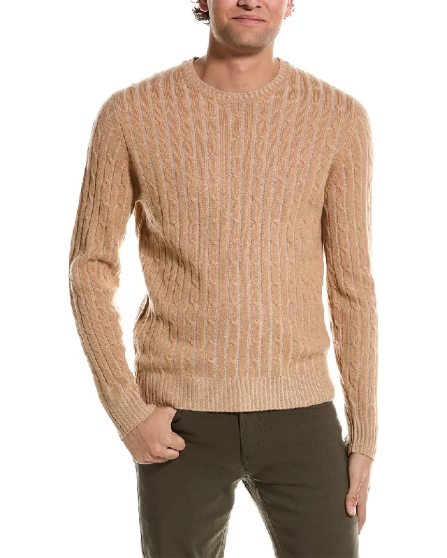 Men's utility knit-Amicale Cashmere Plaited Cable Cashmere Crewneck Sweater