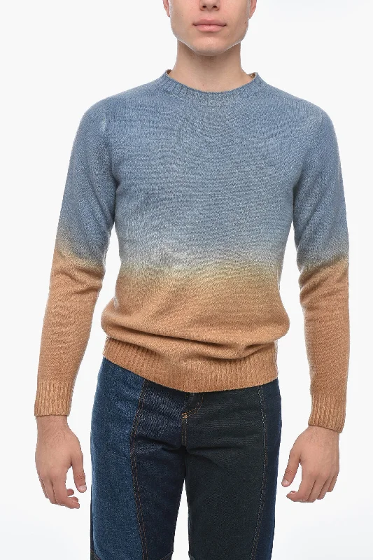 Men's UV protection knitwear-Altea Crew Neck Cashmere Blend Sweater with Degradè Bottom