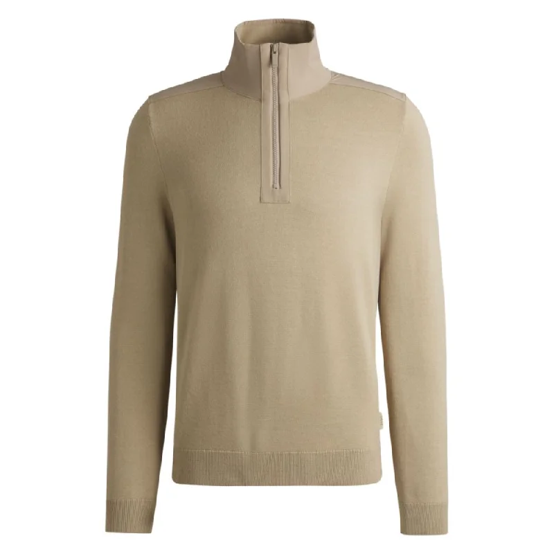 Men's summer knitwear-Zip-neck sweater with softshell trims