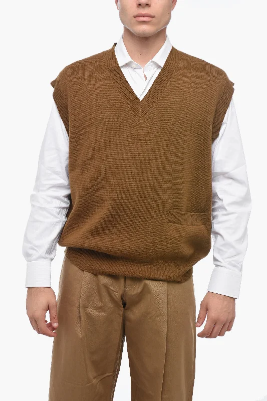 Men's UV protection sweatshirt-Studio Nicholson Wool-blended Oversized Vest with Pocket