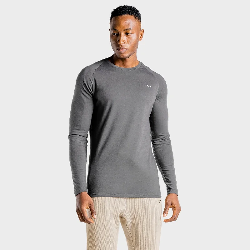 Men's high-stretch workout t-shirt-Luxe Long Sleeves Tee - Slate