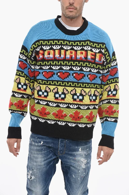 Men's easy-care sweater-Dsquared2 Mohair Blend CIRO Sweater with Graphic Embroidery