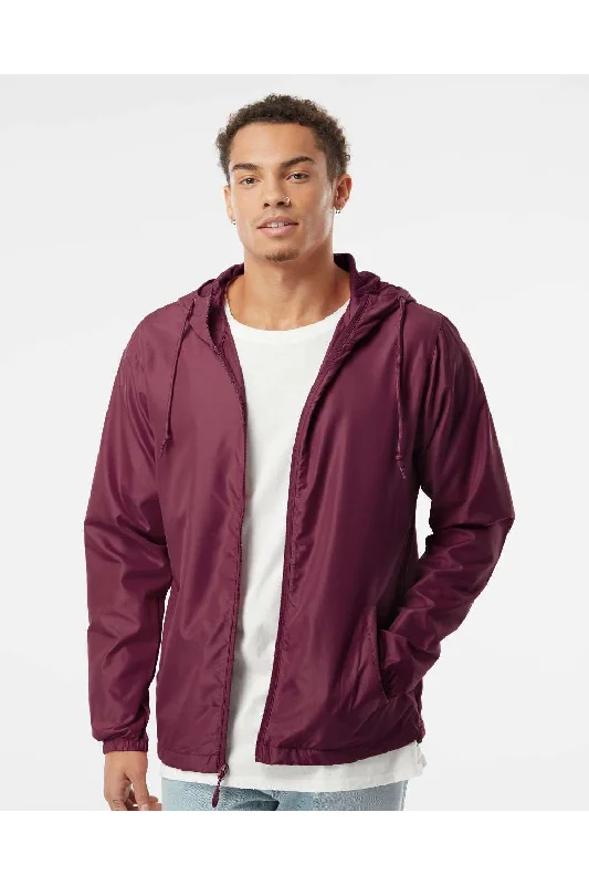 Men's eco-conscious winter coat-Independent Trading Co. Mens Water Resistant Full Zip Windbreaker Hooded Jacket - Maroon