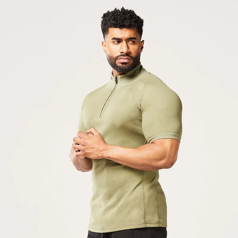 Men's breathable activewear t-shirt-Code Zip Up Tee - Deep Lichen Green